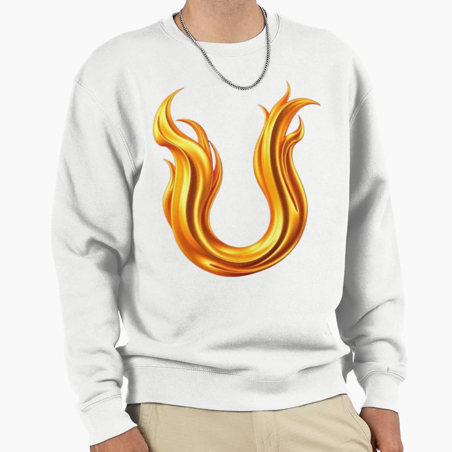 Golden Flame Letter U Luxury 3D Sweatshirt - Aesthetic Graphic for Adults - T-Shirt, Sweatshirt, Hoodie