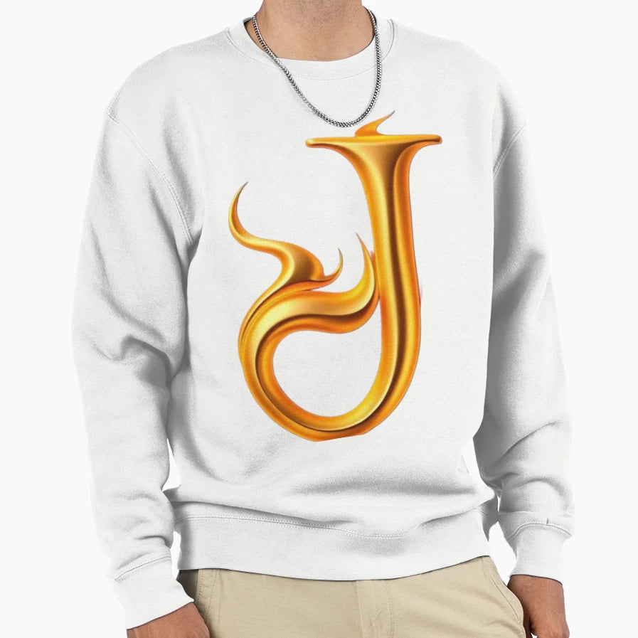 Golden Flame Letter J Luxury 3D Alphabet Sweatshirt - Unique Graphic Unisex - T-Shirt, Sweatshirt, Hoodie