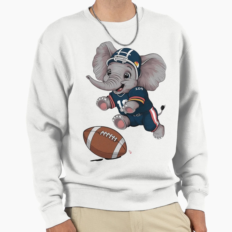 Elephant Football Player Sweatshirt - Aesthetic Graphic Men Women - T-Shirt, Sweatshirt, Hoodie