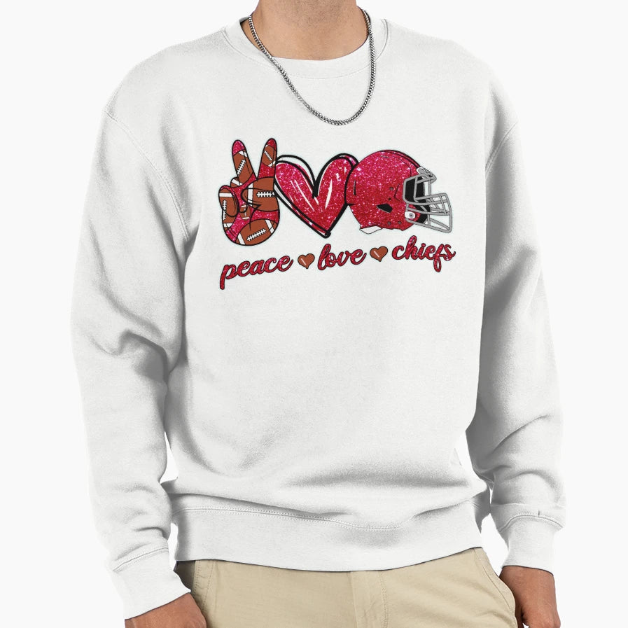 Peace Love Chiefs Football Team Sweatshirt - Aesthetic Graphic for Adults - T-Shirt, Sweatshirt, Hoodie