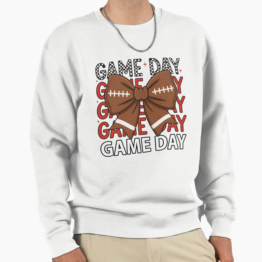 Game Day Bow Football Cheerleader Sweatshirt - Casual Everyday Wear Unisex - T-Shirt, Sweatshirt, Hoodie