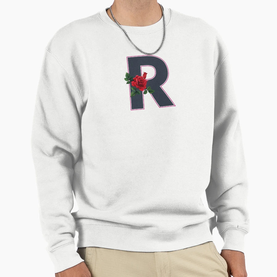 Rose Initial R Letter Romantic Gift Sweatshirt - Trendy Graphic for Adults - T-Shirt, Sweatshirt, Hoodie