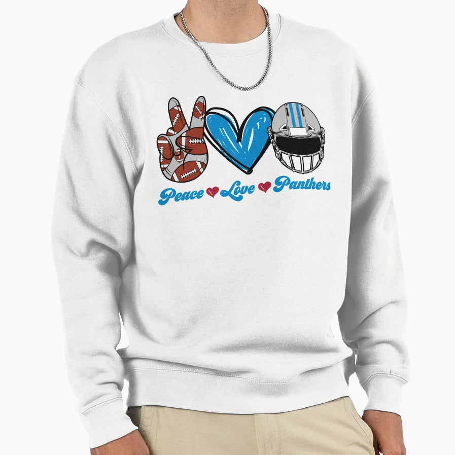 Peace Love Panthers Football Team Sweatshirt - Trendy Graphic Men Women - T-Shirt, Sweatshirt, Hoodie