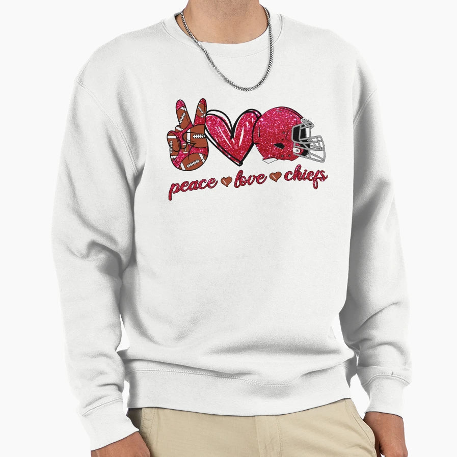 Peace Love Chiefs Football Team Sweatshirt - Trendy Graphic for Adults - T-Shirt, Sweatshirt, Hoodie