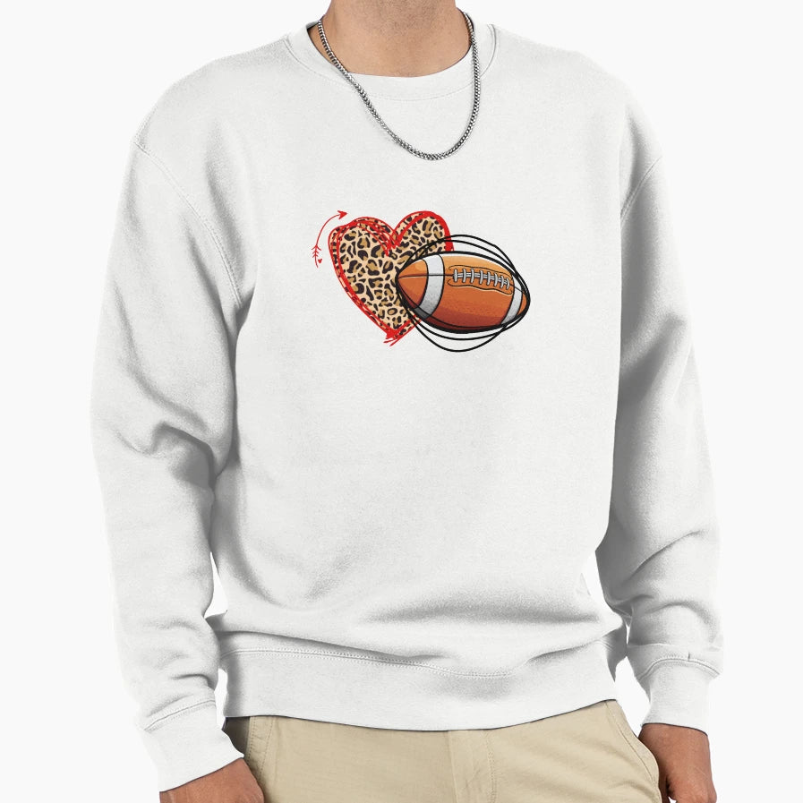 Leopard Football Love Heart Sweatshirt - Trendy Graphic for Adults - T-Shirt, Sweatshirt, Hoodie