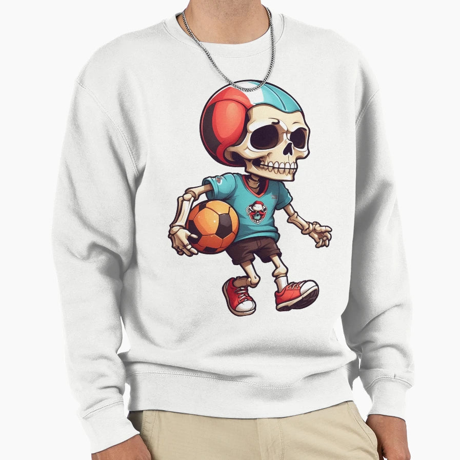 Cartoon Skull Playing Soccer Sweatshirt - Custom Art Print for Adults - T-Shirt, Sweatshirt, Hoodie