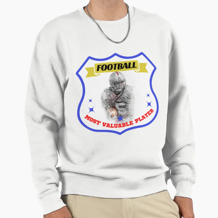 Most Valuable Player Football Crest Sweatshirt - Novelty Apparel for Adults - T-Shirt, Sweatshirt, Hoodie
