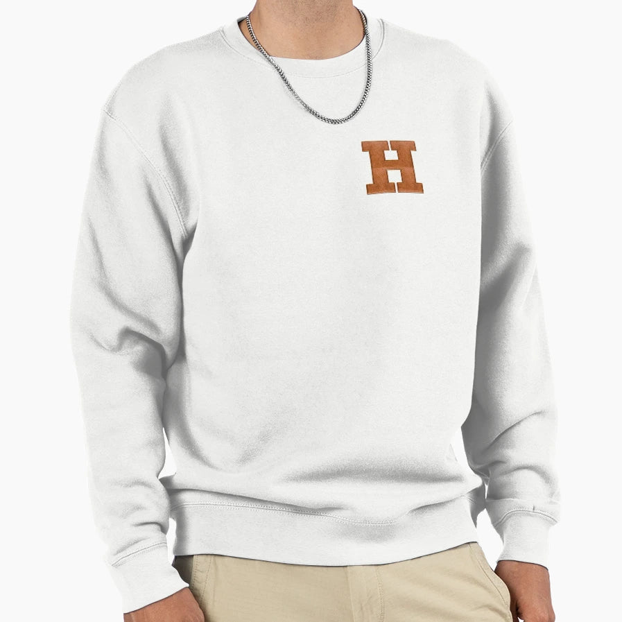 H Leather Varsity Letter Patches Sweatshirt - Novelty Apparel for Adults - T-Shirt, Sweatshirt, Hoodie