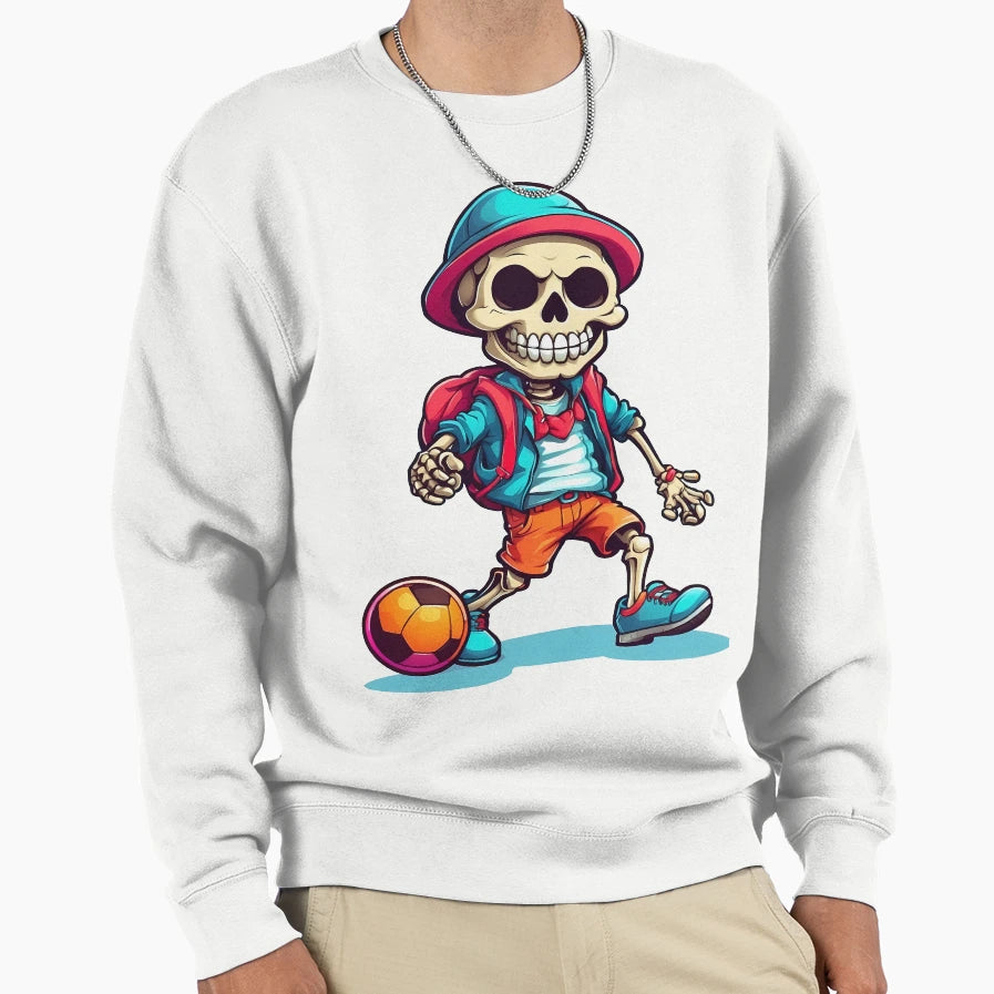 Cartoon Skull Playing Soccer Sweatshirt - Custom Art Print Unisex - T-Shirt, Sweatshirt, Hoodie