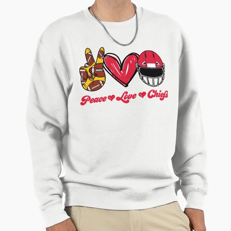 Peace Love Chiefs Football Team Sweatshirt - Novelty Apparel Unisex - T-Shirt, Sweatshirt, Hoodie