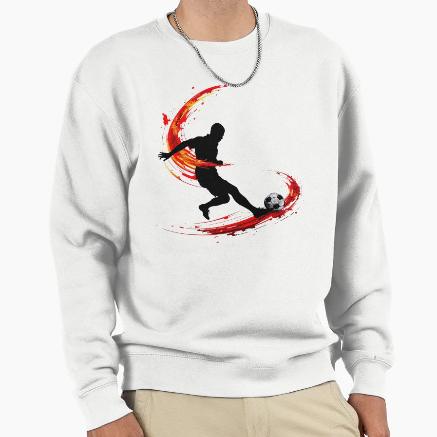 Dynamic Soccer Strike Abstract Sweatshirt - Minimalist Print for Adults - T-Shirt, Sweatshirt, Hoodie