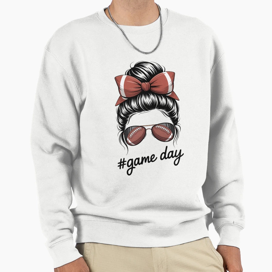 Football Game Day Messy Bun Womens Sweatshirt - Graphic Print Men Women - T-Shirt, Sweatshirt, Hoodie
