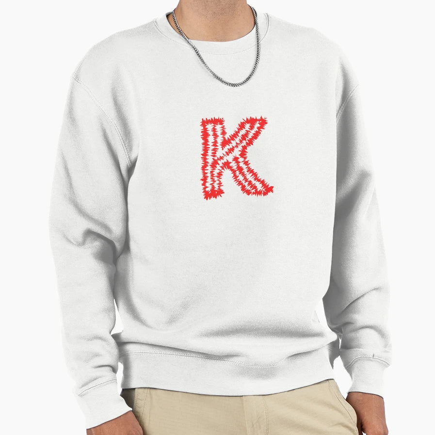 Letter K Red Static Glitch Art Sweatshirt - Custom Art Print Unisex - T-Shirt, Sweatshirt, Hoodie
