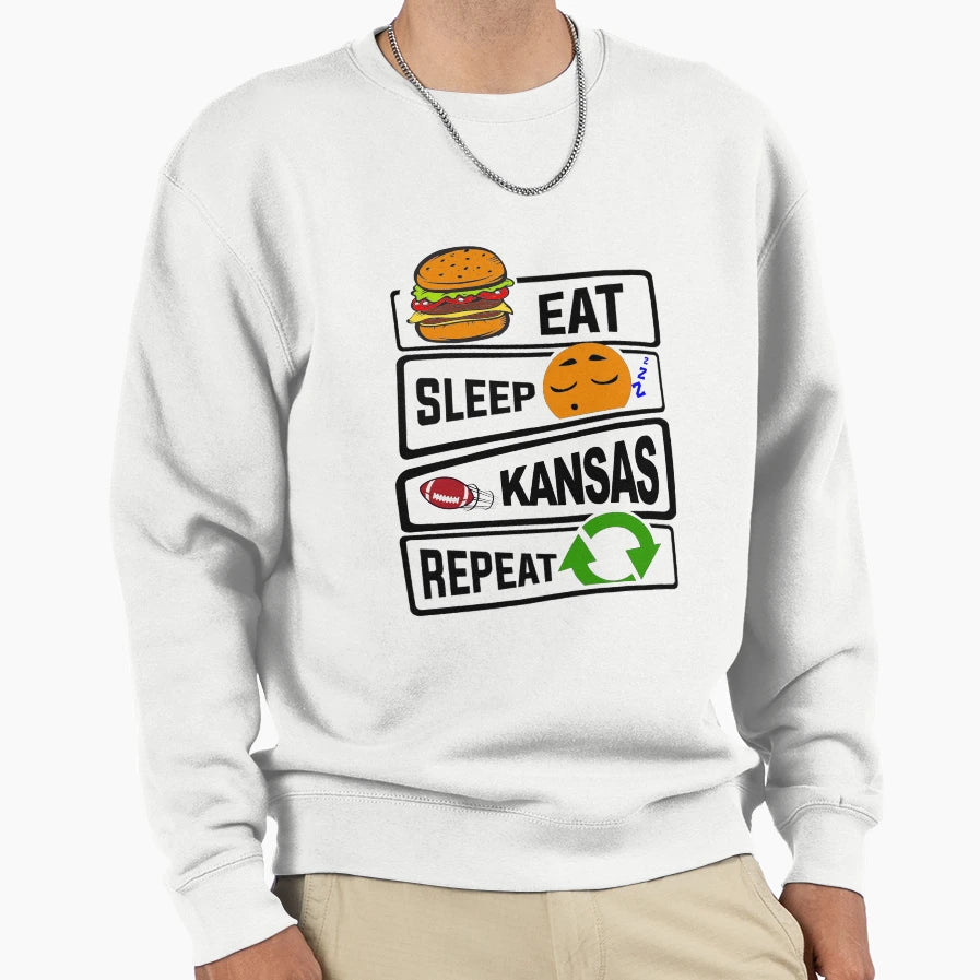 Eat Sleep Kansas Repeat Illustration Sweatshirt - Aesthetic Graphic Unisex - T-Shirt, Sweatshirt, Hoodie