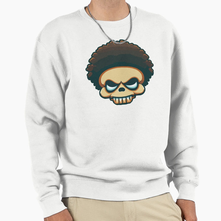 Skull Afro Hairstyle Sweatshirt - Custom Art Print for Adults - T-Shirt, Sweatshirt, Hoodie