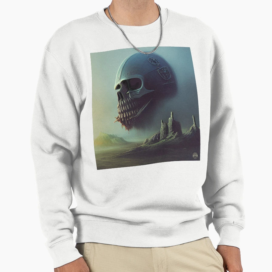 Skull Over Ancient Ruins Sweatshirt - Minimalist Print for Adults - T-Shirt, Sweatshirt, Hoodie