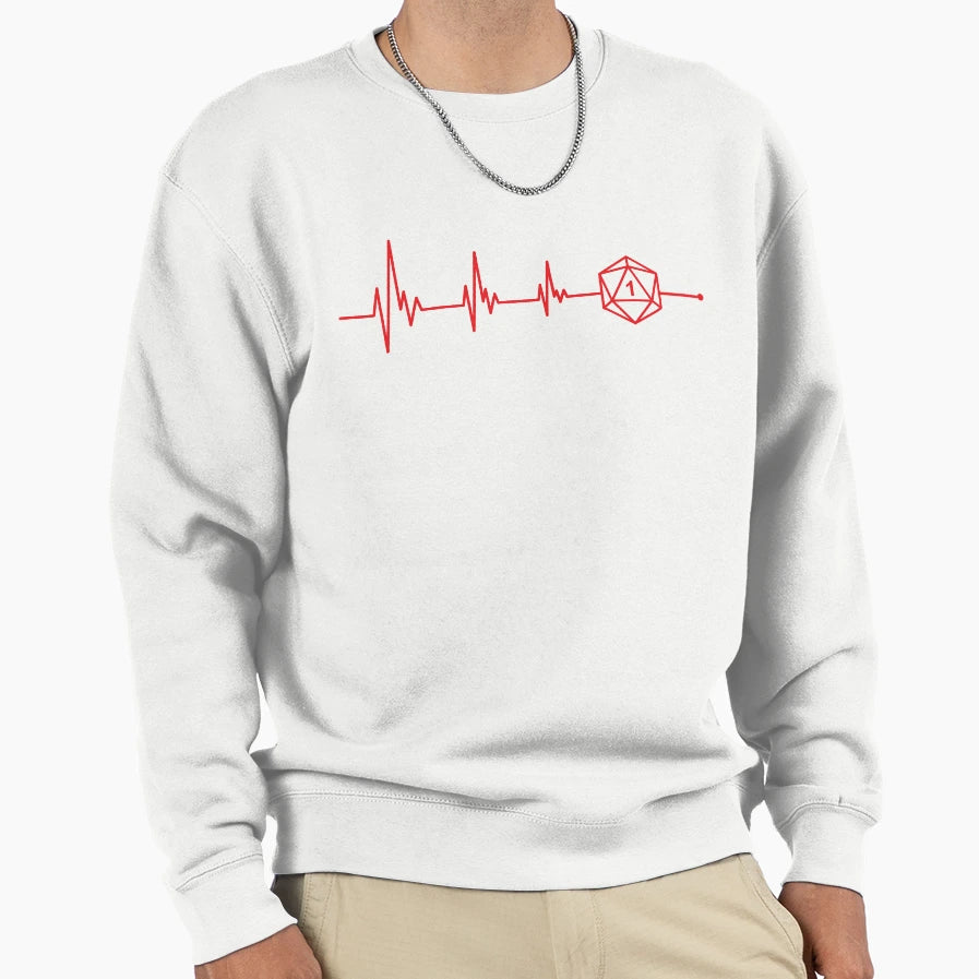 D20 Roll 1 Fail Heart Beat Sweatshirt - Aesthetic Graphic for Adults - T-Shirt, Sweatshirt, Hoodie