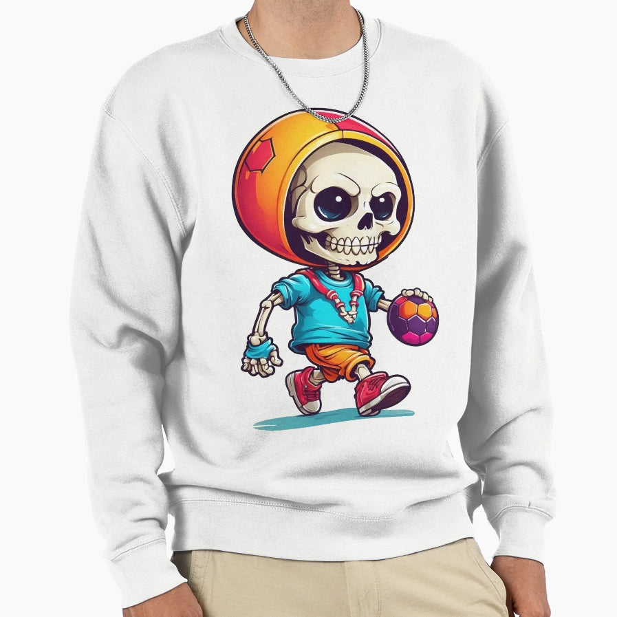 Skull Playing Football Sweatshirt - Casual Everyday Wear Men Women - T-Shirt, Sweatshirt, Hoodie