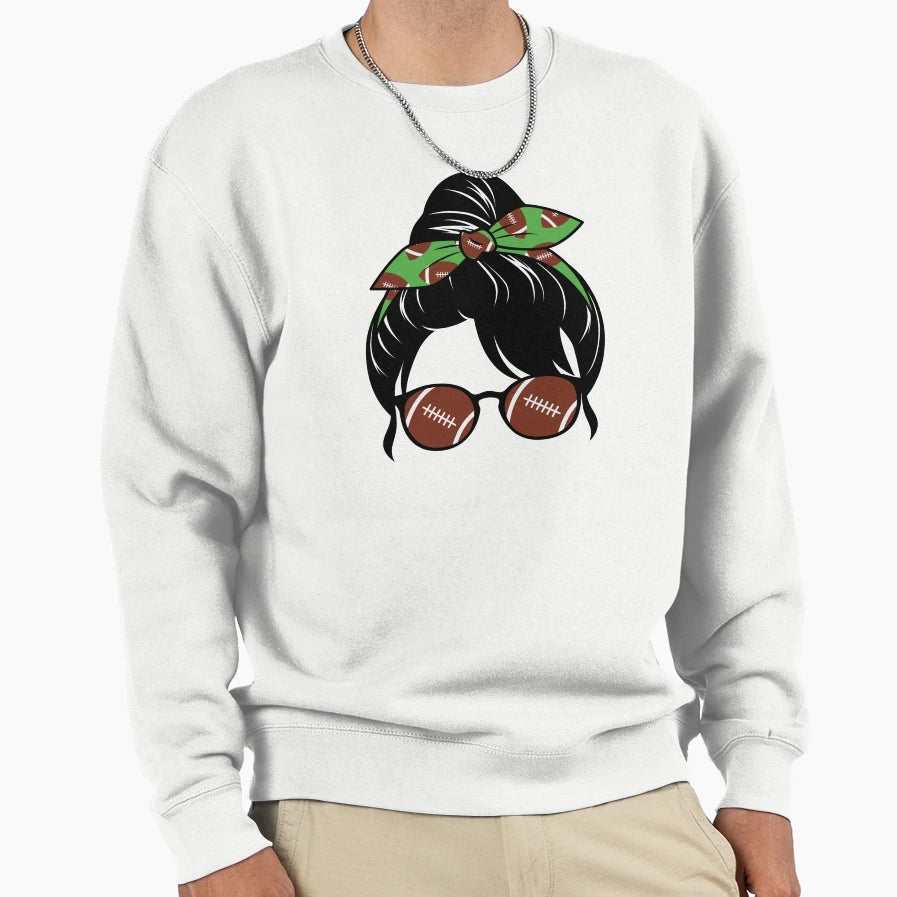 Football Mom Messy Bun Sweatshirt - Minimalist Print Unisex - T-Shirt, Sweatshirt, Hoodie