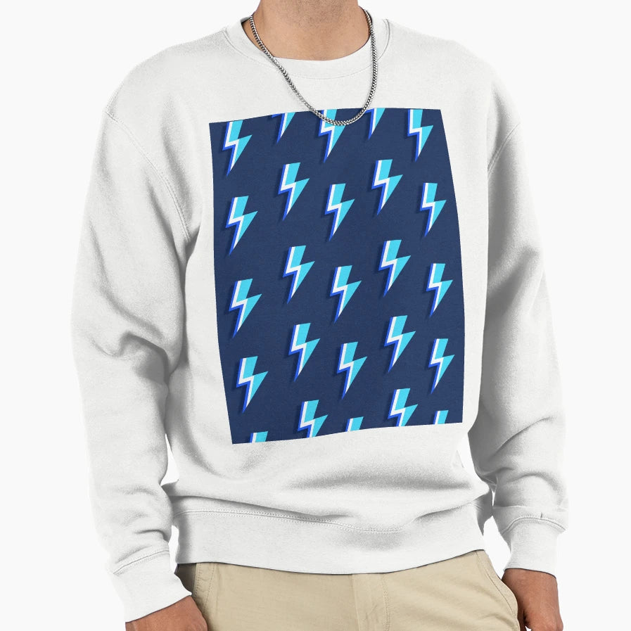 Blue Lightning Bolts Pattern Sweatshirt - Fun Novelty Design Men Women - T-Shirt, Sweatshirt, Hoodie