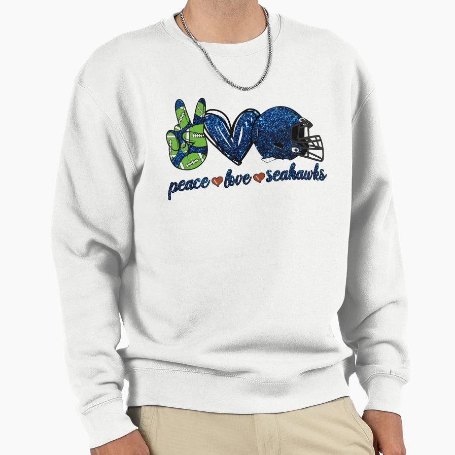 Peace Love Seahawks Football Team Sweatshirt - Novelty Apparel for Adults - T-Shirt, Sweatshirt, Hoodie