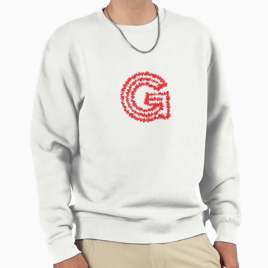 Letter G Red Static Glitch Art Sweatshirt - Unique Graphic Men Women - T-Shirt, Sweatshirt, Hoodie