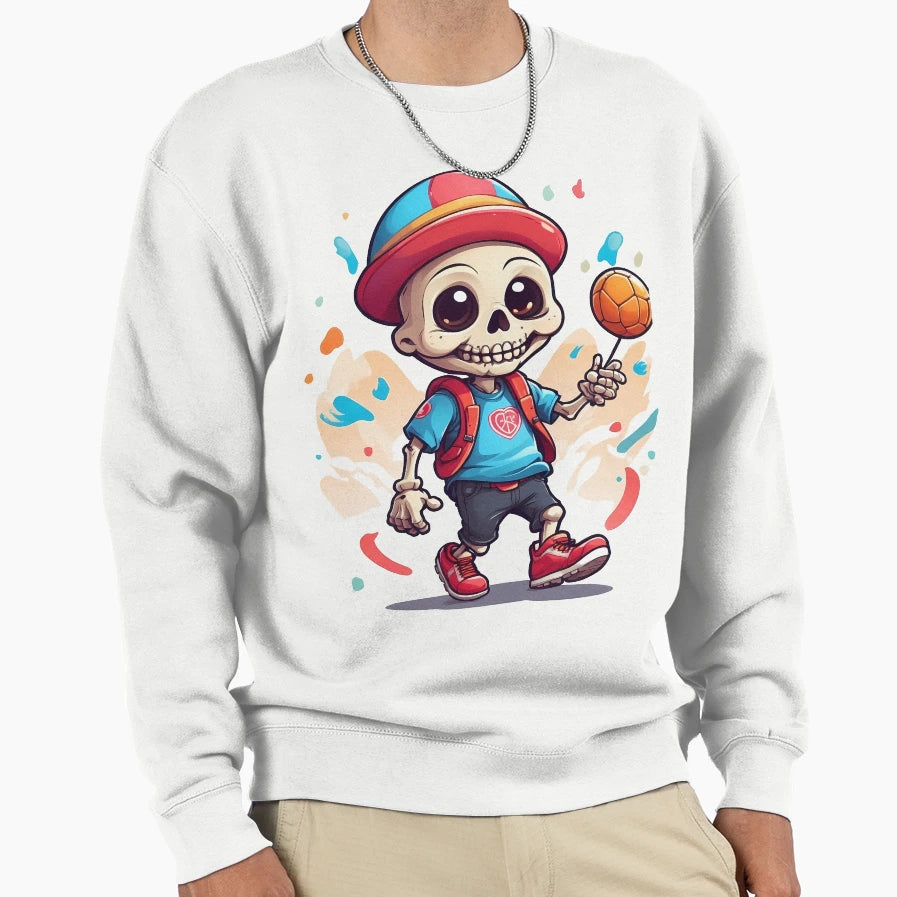 Skull Playing Football Sweatshirt - Trendy Graphic Unisex - T-Shirt, Sweatshirt, Hoodie
