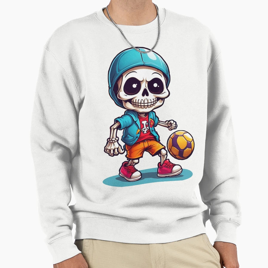 Cartoon Skull Playing Soccer Sweatshirt - Novelty Apparel Unisex - T-Shirt, Sweatshirt, Hoodie