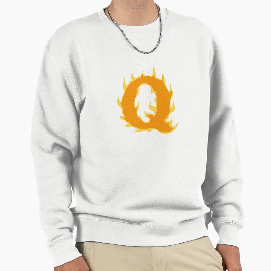 Fire Letter Q Typography Flaming Sweatshirt - Minimalist Print for Adults - T-Shirt, Sweatshirt, Hoodie