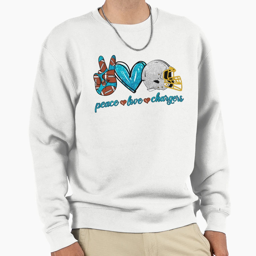 Peace Love Chargers Football Team Sweatshirt - Unique Graphic Unisex - T-Shirt, Sweatshirt, Hoodie