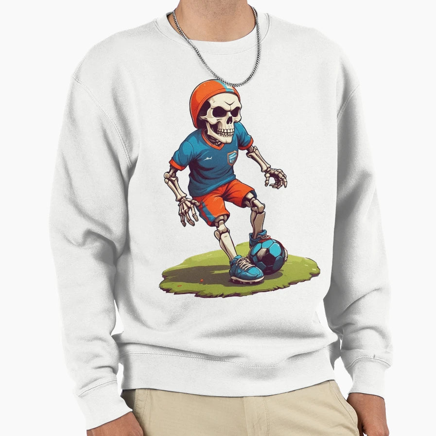 Cartoon Skull Playing Soccer Sweatshirt - Trendy Graphic Unisex - T-Shirt, Sweatshirt, Hoodie