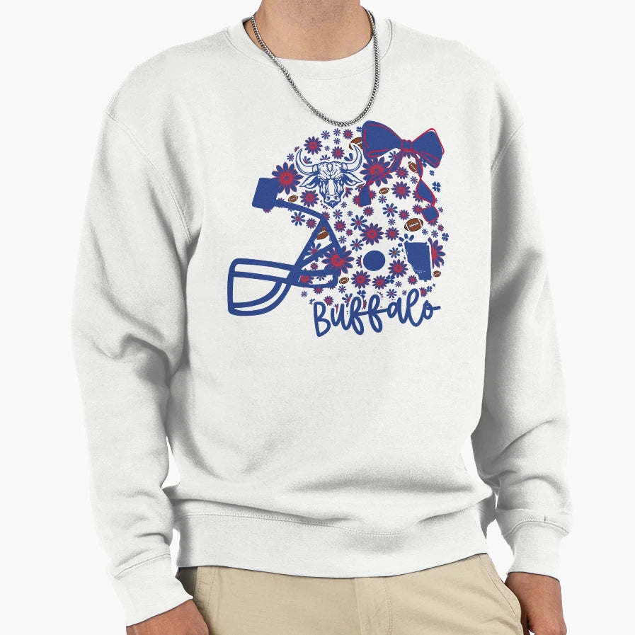 Buffalo Floral Football Helmet Sweatshirt - Trendy Graphic Unisex - T-Shirt, Sweatshirt, Hoodie