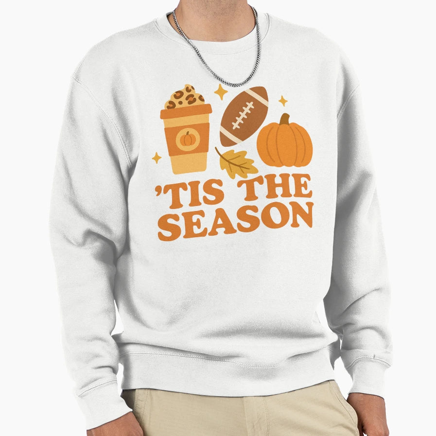 Tis Season Fall Football Coffee Sweatshirt - Minimalist Print Men Women - T-Shirt, Sweatshirt, Hoodie