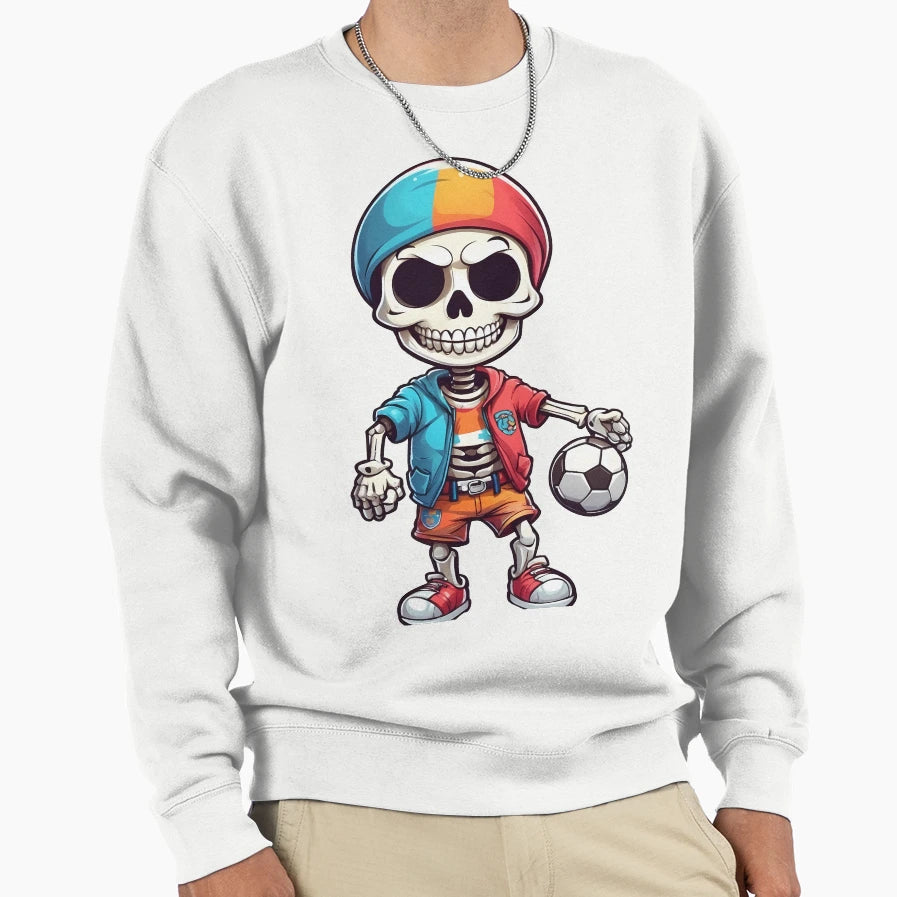 Skull Playing Football Sweatshirt - Unique Graphic Unisex - T-Shirt, Sweatshirt, Hoodie