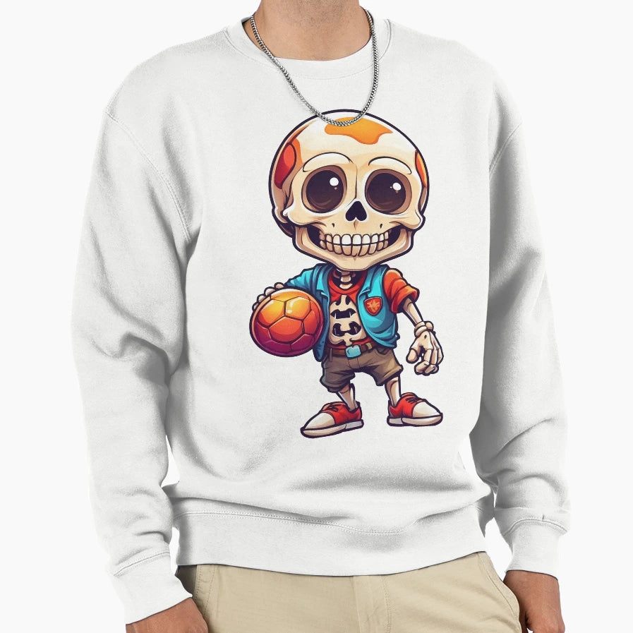 Skull Playing Football Sweatshirt - Graphic Print for Adults - T-Shirt, Sweatshirt, Hoodie