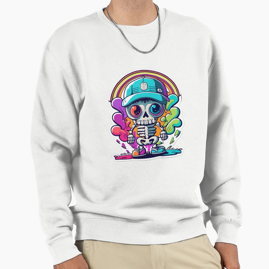 Skeleton Halloween Celebration Sweatshirt - Custom Art Print Men Women - T-Shirt, Sweatshirt, Hoodie