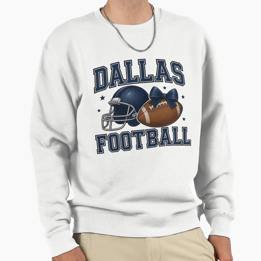 Dallas Football Helmet And Ball Bow Sweatshirt - Graphic Print for Adults - T-Shirt, Sweatshirt, Hoodie