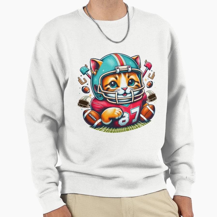 Furry Cat American Football Player Sweatshirt - Graphic Print for Adults - T-Shirt, Sweatshirt, Hoodie