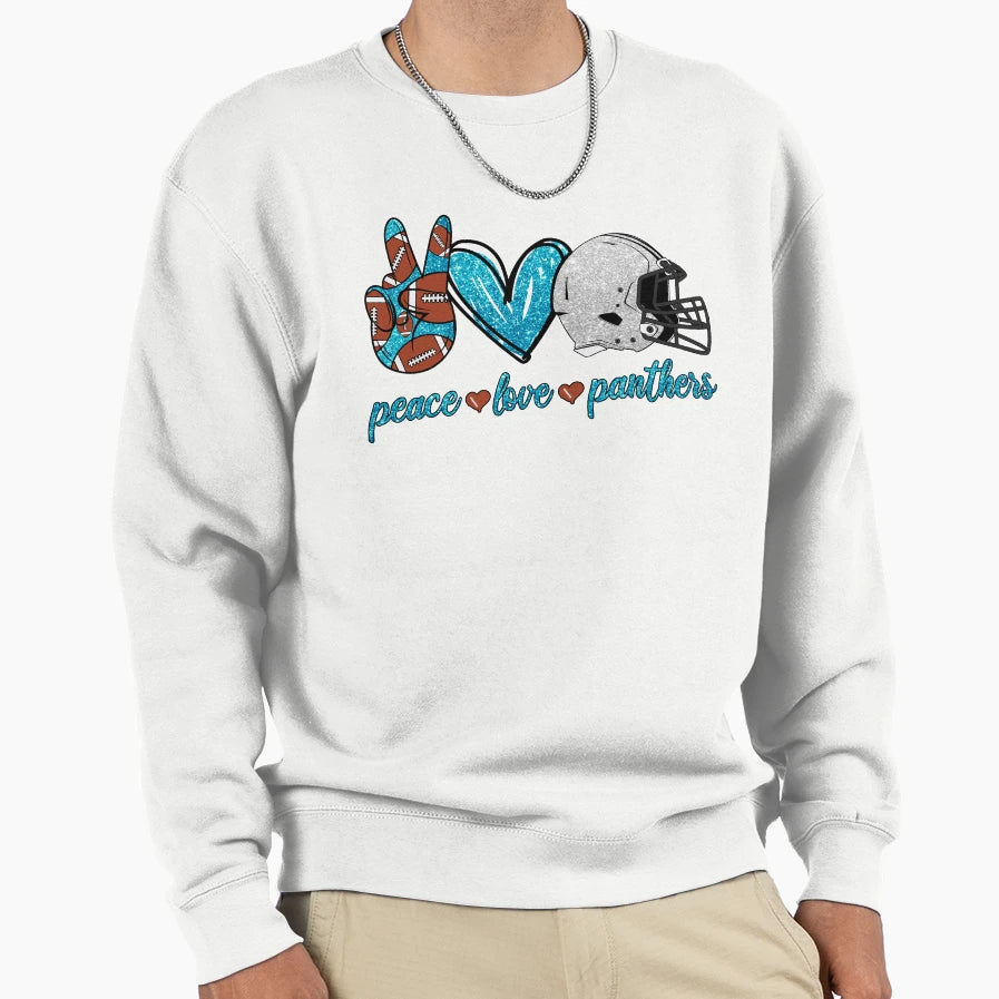 Peace Love Panthers Football Team Sweatshirt - Casual Everyday Wear Unisex - T-Shirt, Sweatshirt, Hoodie
