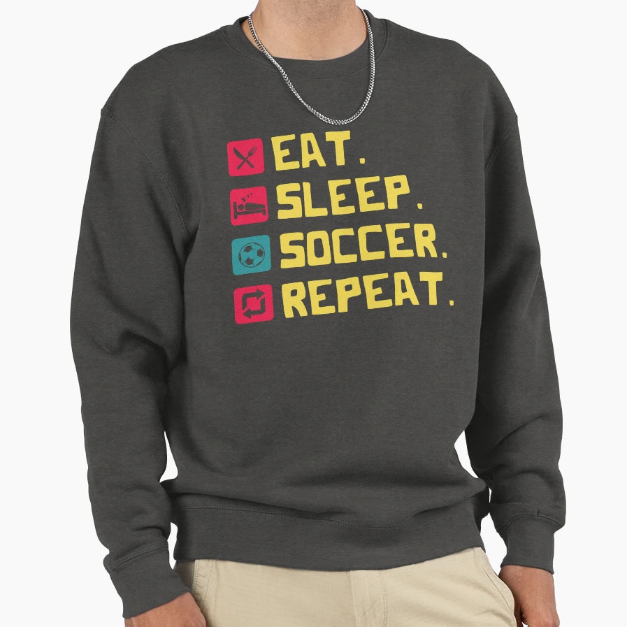 Eat Sleep Soccer Repeat Icons And Sweatshirt - Custom Art Print Unisex - T-Shirt, Sweatshirt, Hoodie