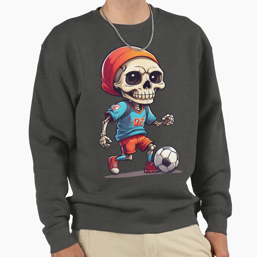 Cartoon Skull Playing Soccer Sweatshirt - Novelty Apparel Men Women - T-Shirt, Sweatshirt, Hoodie
