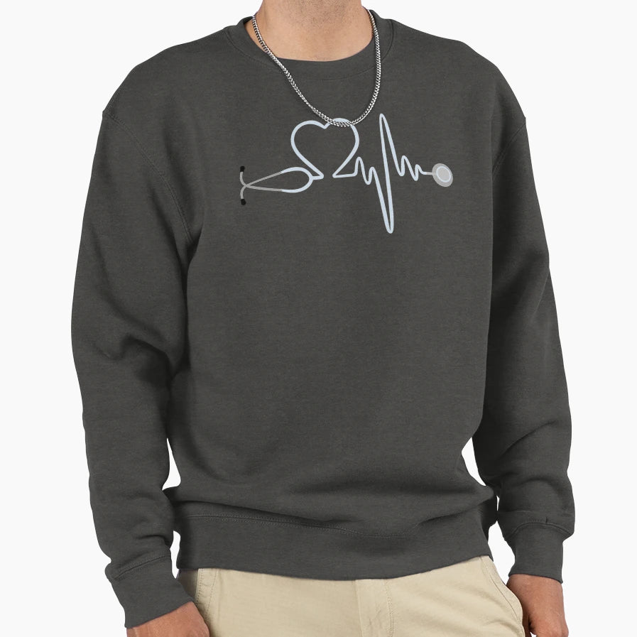 Blue Stethoscope Heartbeat Sweatshirt - Novelty Apparel Unisex - T-Shirt, Sweatshirt, Hoodie