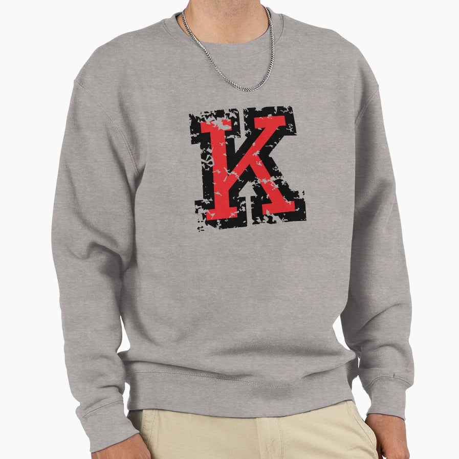 Letter K Distressed Two Color Sweatshirt - Fun Novelty Design for Adults - T-Shirt, Sweatshirt, Hoodie