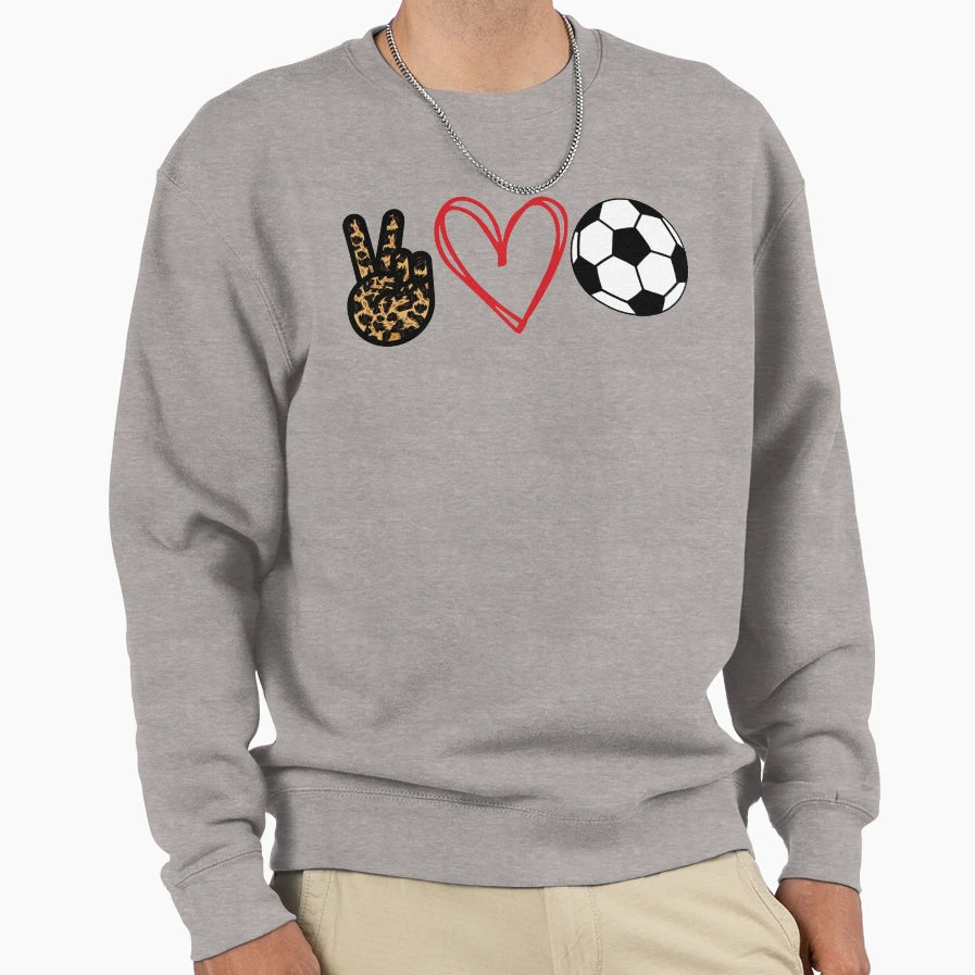 Peace Love Soccer Sweatshirt - Custom Art Print Unisex - T-Shirt, Sweatshirt, Hoodie