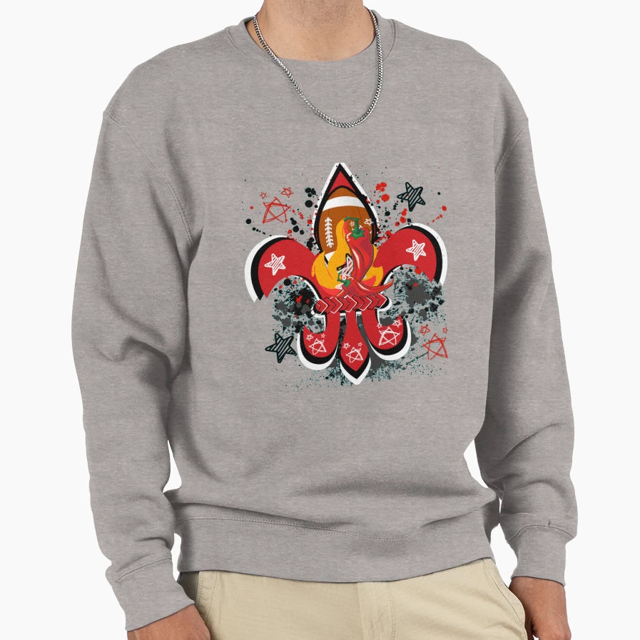 Fire Hot Red Chile Football Fleur D Lis Sweatshirt - Graphic Print Unisex - T-Shirt, Sweatshirt, Hoodie