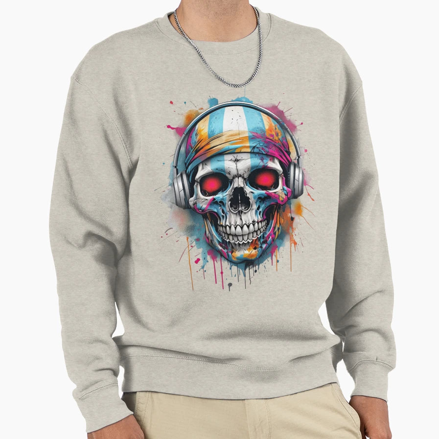 Skull Headphones Sweatshirt - Streetwear Style Men Women - T-Shirt, Sweatshirt, Hoodie