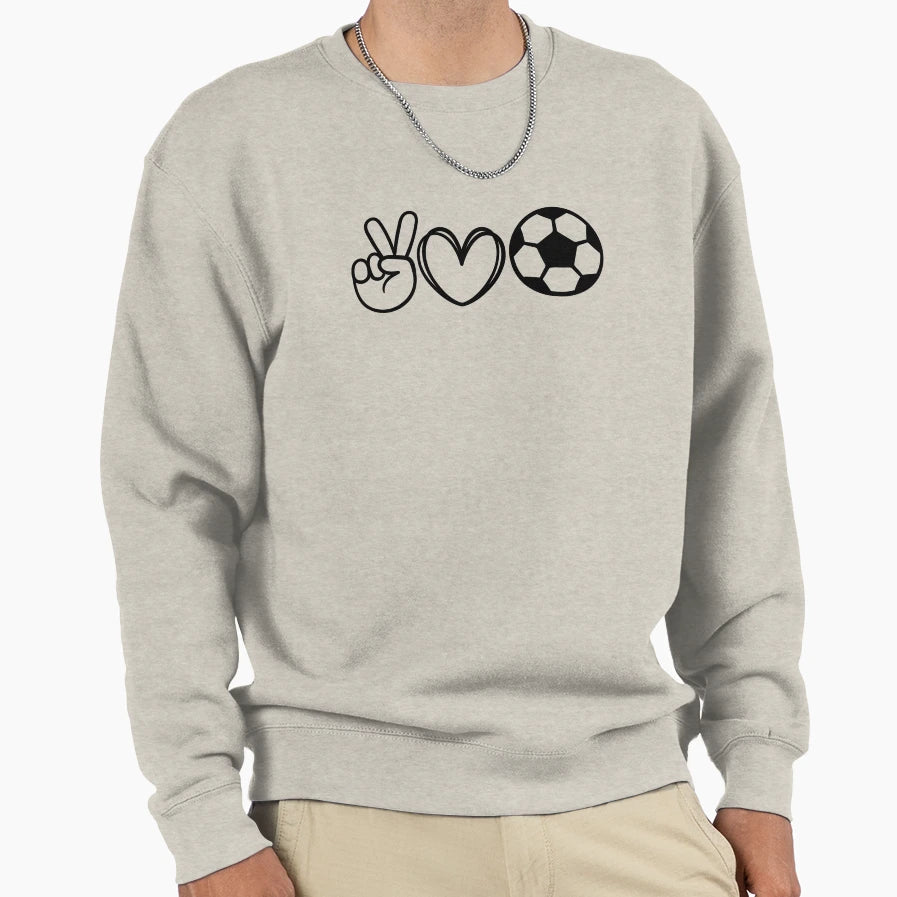 Peace Love Soccer Sweatshirt - Trendy Graphic for Adults - T-Shirt, Sweatshirt, Hoodie