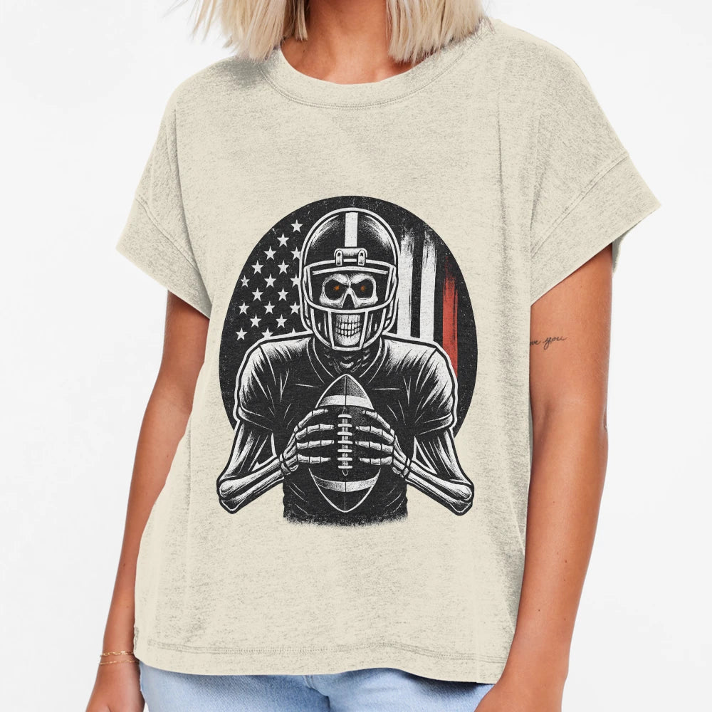 Skull American Football Player Dark T-Shirt - Aesthetic Graphic Unisex - T-Shirt, Sweatshirt, Hoodie