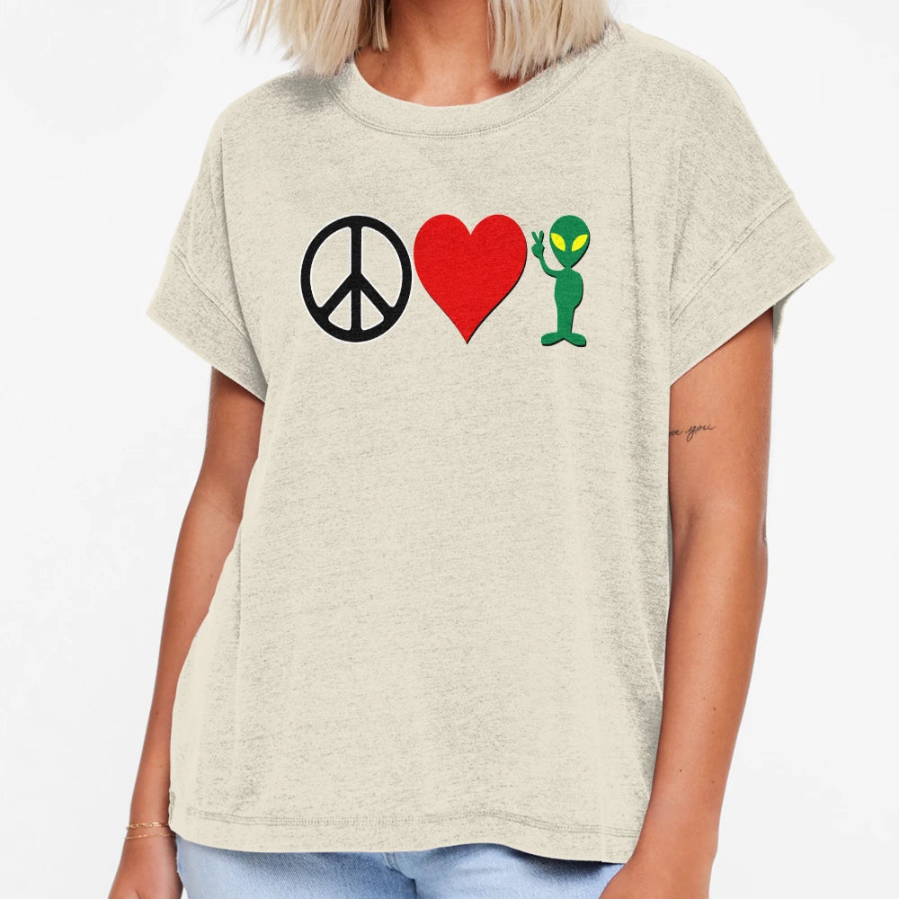 Peace Love And Aliens T-Shirt - Casual Everyday Wear for Adults - T-Shirt, Sweatshirt, Hoodie