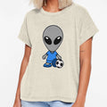 Space Alien Playing Soccer Football T-Shirt - Fun Novelty Design Men Women - T-Shirt, Sweatshirt, Hoodie